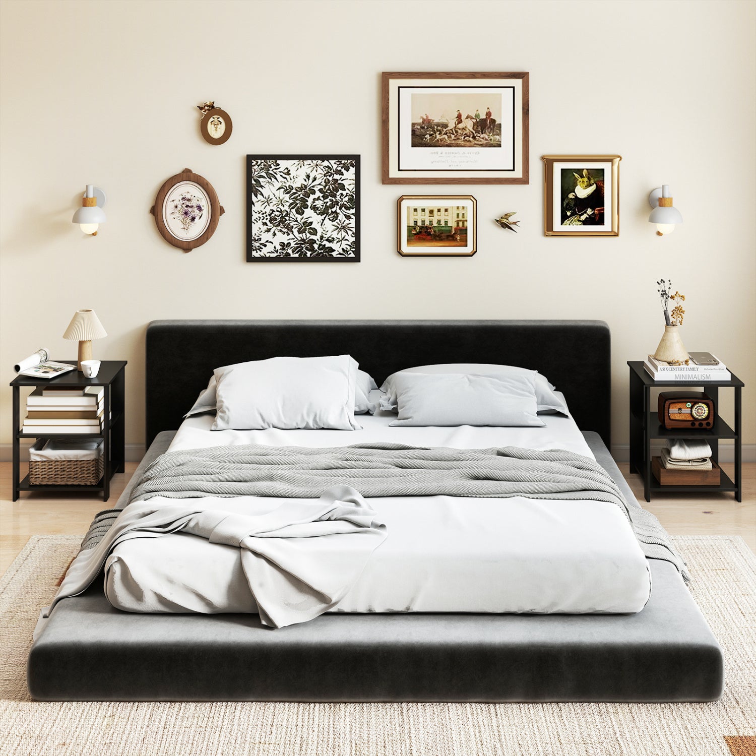 3-Tier Modern Nightstand Square Side Table with Open Storage Shelves Set of 2, Black End & Side Tables at Gallery Canada