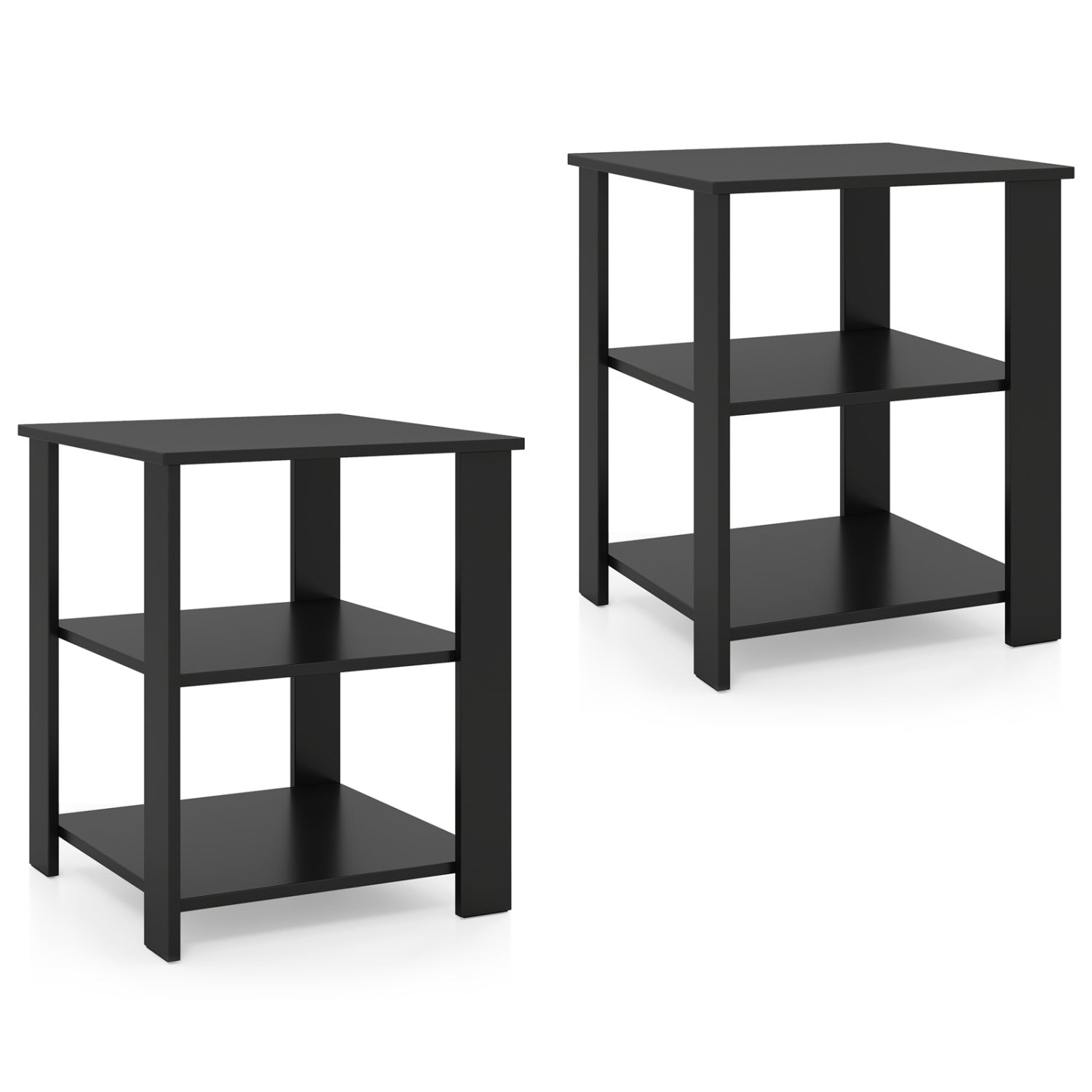 3-Tier Modern Nightstand Square Side Table with Open Storage Shelves Set of 2, Black End & Side Tables at Gallery Canada