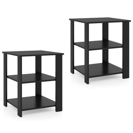 3-Tier Modern Nightstand Square Side Table with Open Storage Shelves Set of 2, Black End & Side Tables Black at Gallery Canada