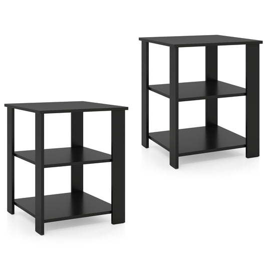 3-Tier Modern Nightstand Square Side Table with Open Storage Shelves Set of 2, Black End & Side Tables Black at Gallery Canada