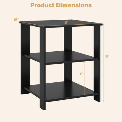 3-Tier Modern Nightstand Square Side Table with Open Storage Shelves Set of 2, Black End & Side Tables at Gallery Canada