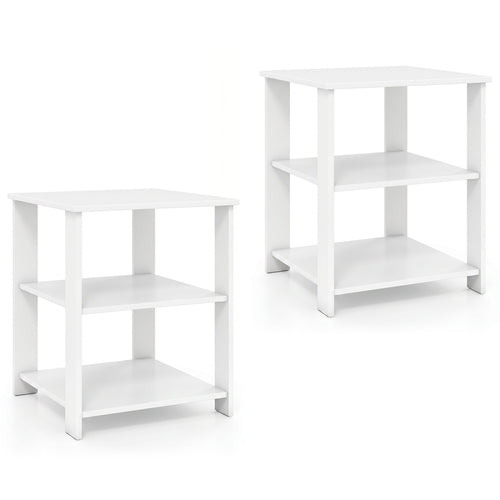 3-Tier Modern Nightstand Square Side Table with Open Storage Shelves Set of 2, White