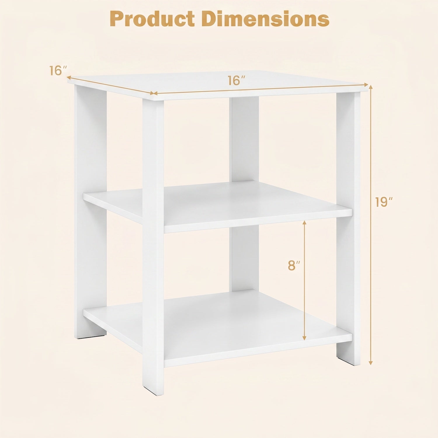 3-Tier Modern Nightstand Square Side Table with Open Storage Shelves Set of 2, White End & Side Tables at Gallery Canada