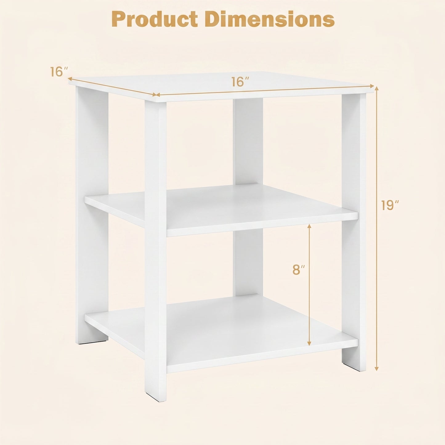 3-Tier Modern Nightstand Square Side Table with Open Storage Shelves Set of 2, White End & Side Tables at Gallery Canada