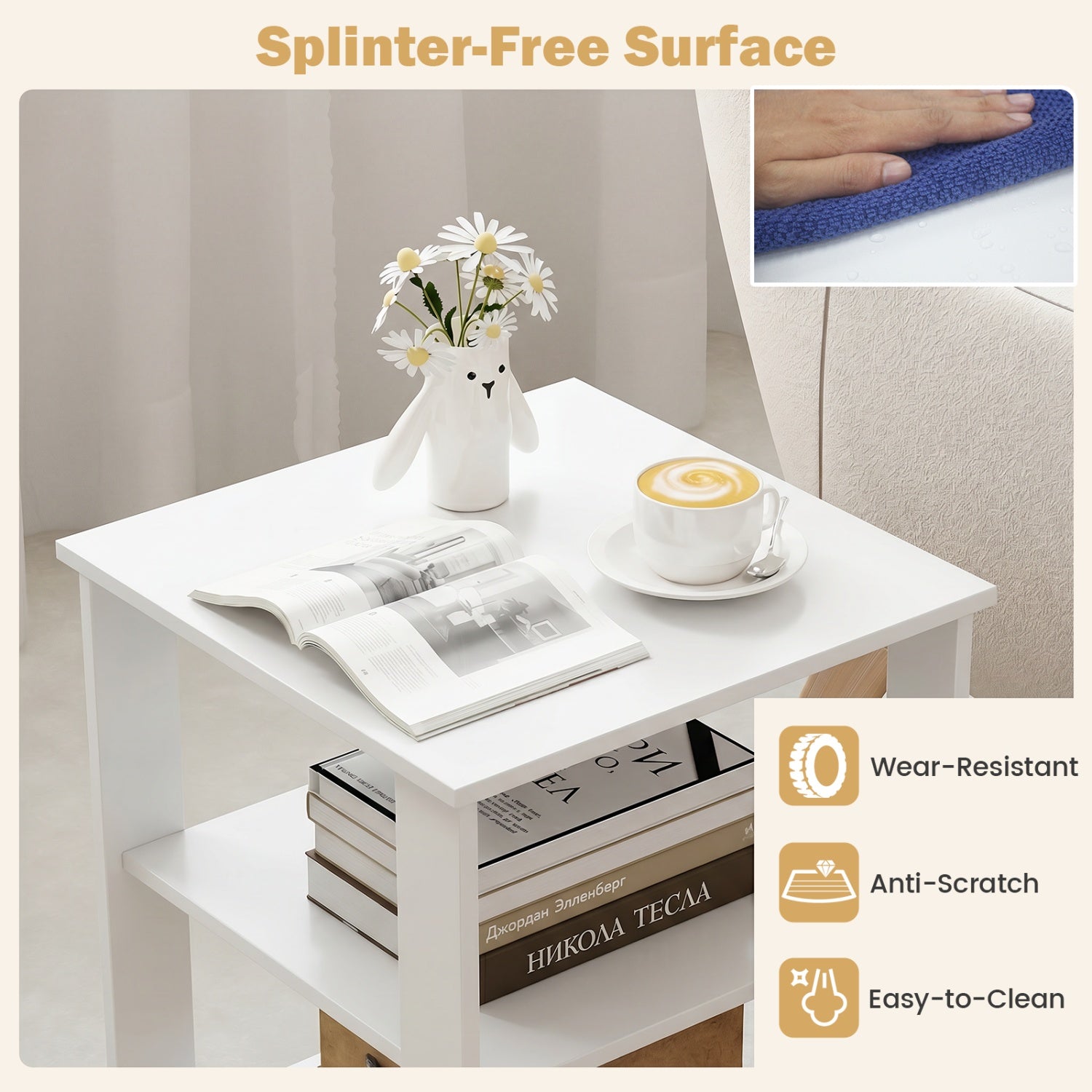 3-Tier Modern Nightstand Square Side Table with Open Storage Shelves Set of 2, White End & Side Tables at Gallery Canada
