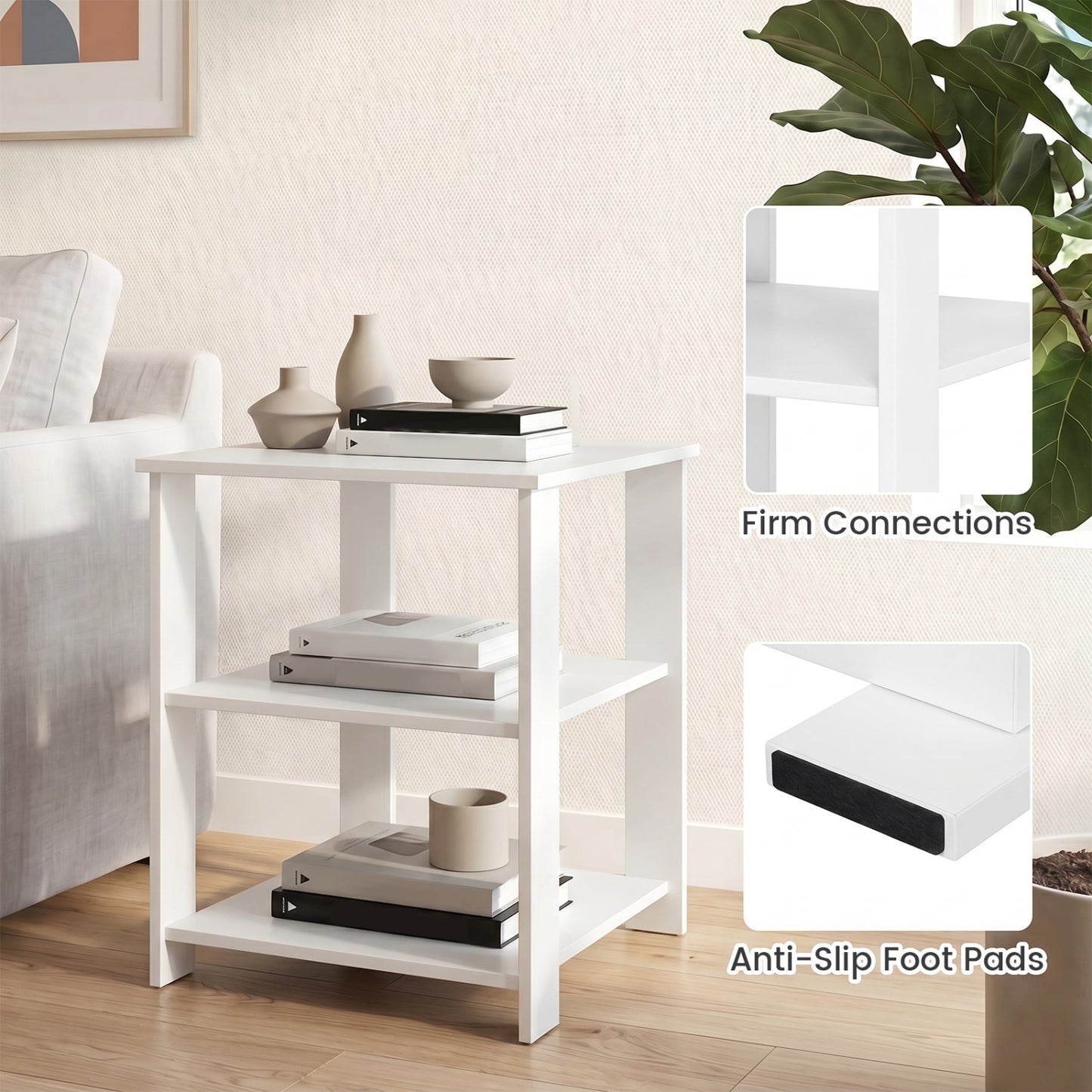 3-Tier Modern Nightstand Square Side Table with Open Storage Shelves Set of 2, White End & Side Tables at Gallery Canada
