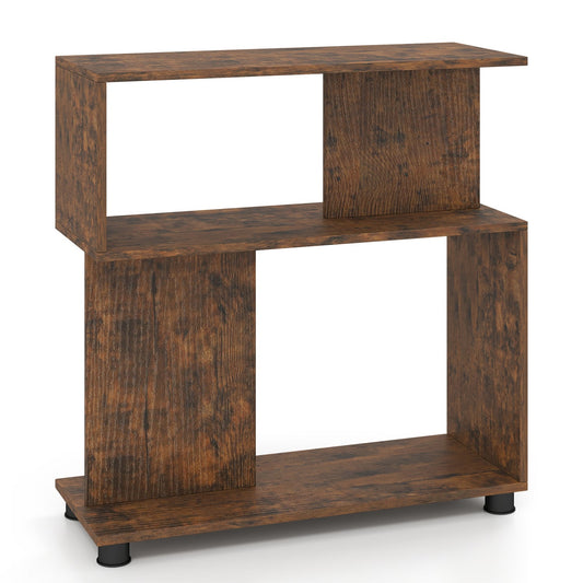 3-Tier Modern S-shaped Bookshelf with Adjustable Feet, Rustic Brown Bookcases Rustic Brown at Gallery Canada