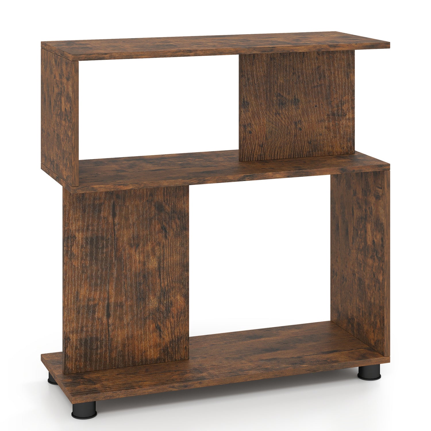 3-Tier Modern S-shaped Bookshelf with Adjustable Feet, Rustic Brown Bookcases Rustic Brown at Gallery Canada
