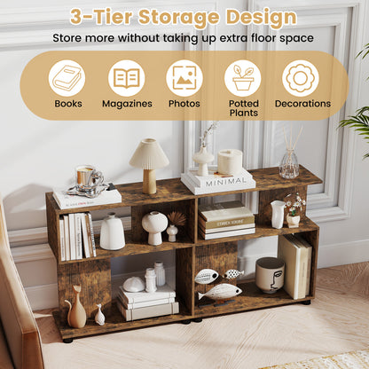 3-Tier Modern S-shaped Bookshelf with Adjustable Feet, Rustic Brown