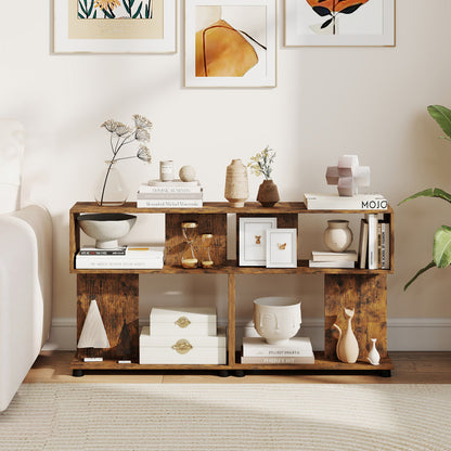 3-Tier Modern S-shaped Bookshelf with Adjustable Feet, Rustic Brown