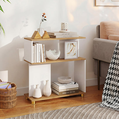 3-Tier Modern S-shaped Bookshelf with Adjustable Feet, White