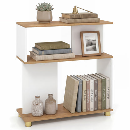 3-Tier Modern S-shaped Bookshelf with Adjustable Feet, White
