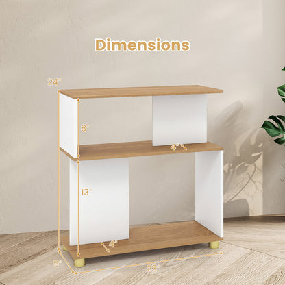 3-Tier Modern S-shaped Bookshelf with Adjustable Feet, White