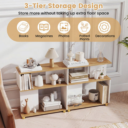 3-Tier Modern S-shaped Bookshelf with Adjustable Feet, White