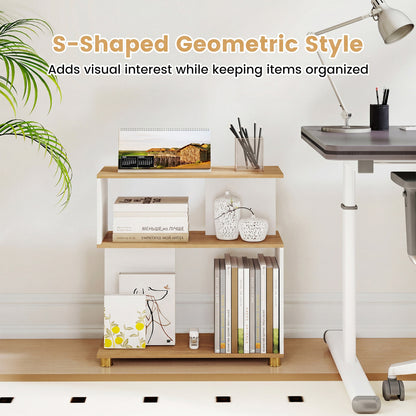 3-Tier Modern S-shaped Bookshelf with Adjustable Feet, White