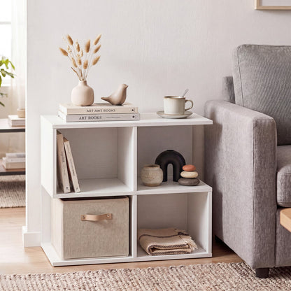 3-Tier Modern S-Shaped End Table, 4 Cubes, White