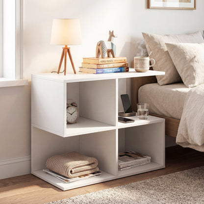 3-Tier Modern S-Shaped End Table, 4 Cubes, White