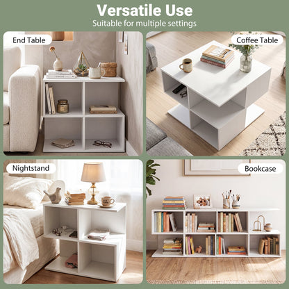 3-Tier Modern S-Shaped End Table, 4 Cubes, White
