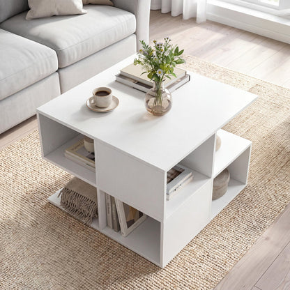 3-Tier Modern S-Shaped End Table, 4 Cubes, White