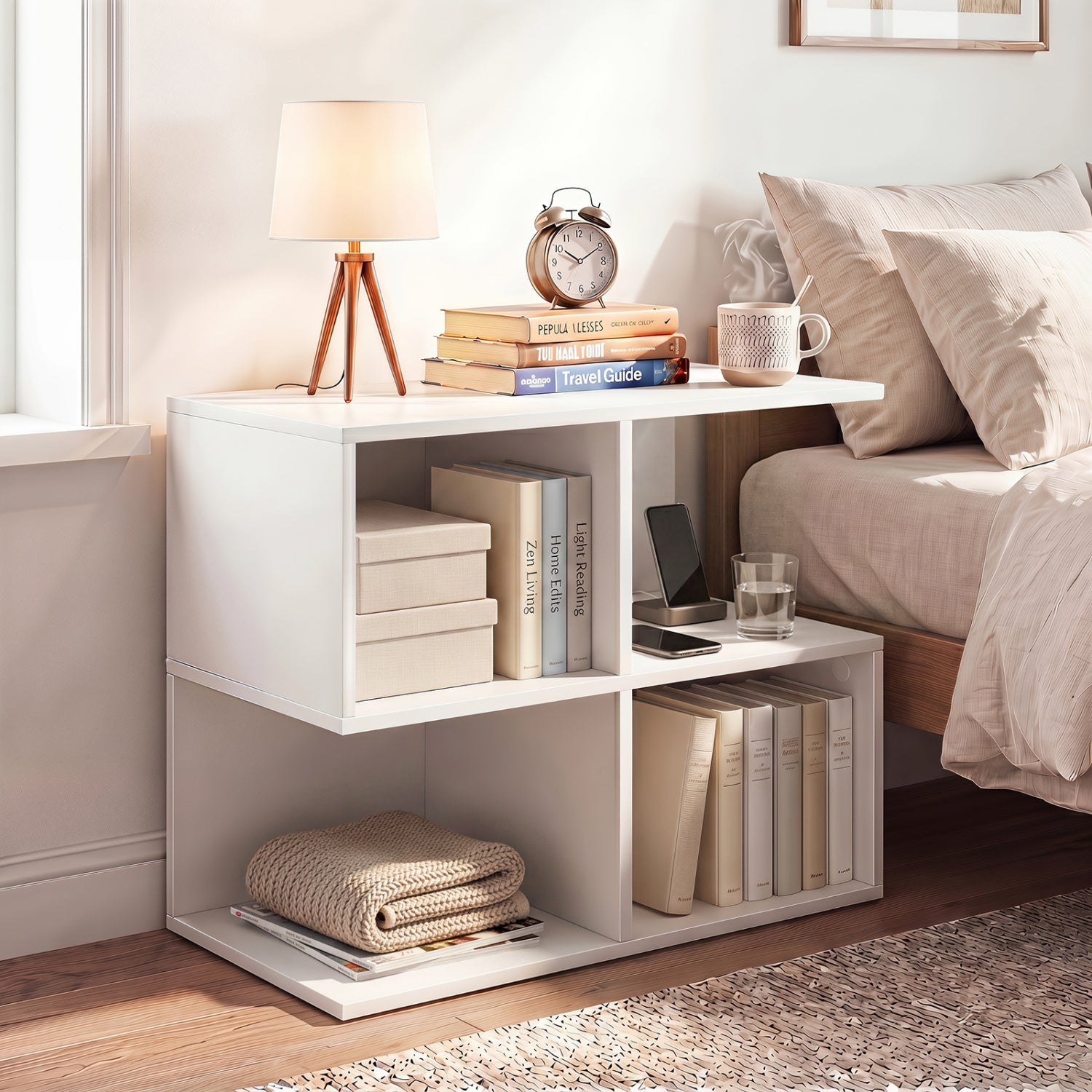 3-Tier Modern S-Shaped End Table, 4 Cubes, White End & Side Tables at Gallery Canada