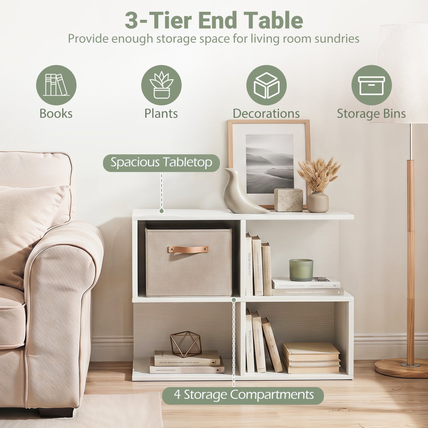 3-Tier Modern S-Shaped End Table, 4 Cubes, White End & Side Tables at Gallery Canada