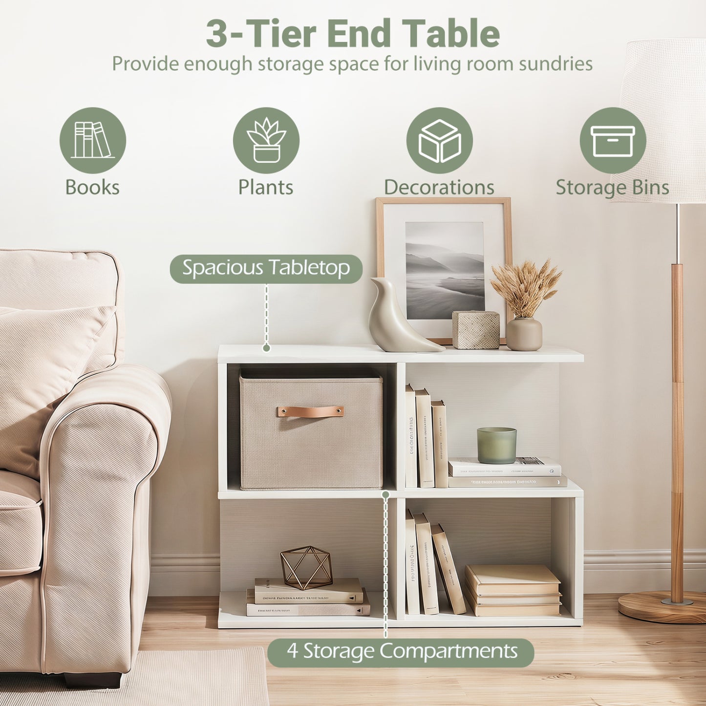 3-Tier Modern S-Shaped End Table, 4 Cubes, White End & Side Tables at Gallery Canada
