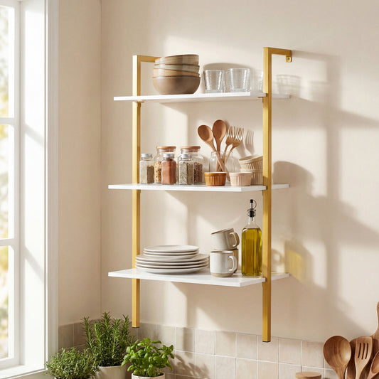 3-Tier Wall Mounted Wooden Floating Shelves Bookcases White at Gallery Canada
