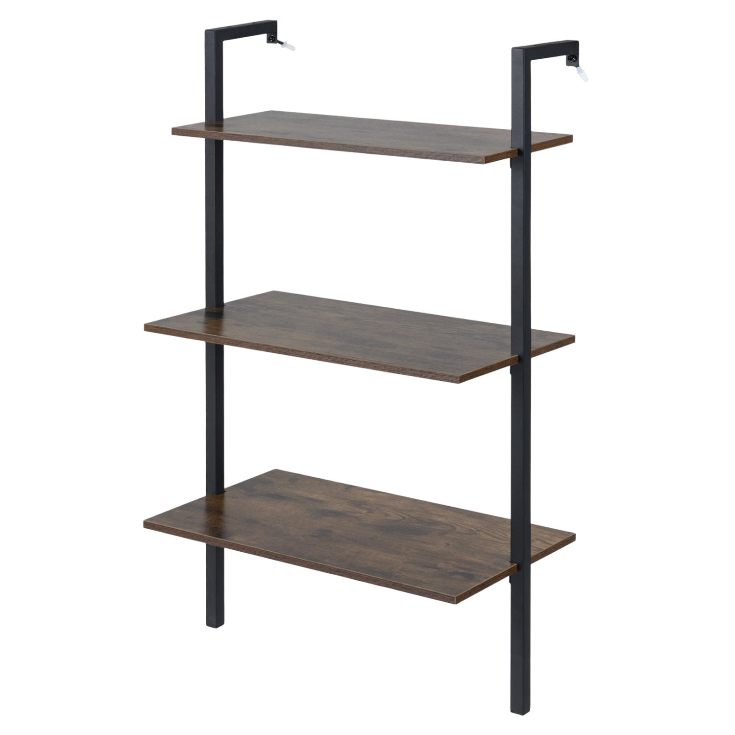 3-Tier Modern Wall Mounted Shelves Wooden Floating Shelving Unit Metal Ladder Bookshelf, Rustic Brown Bookcases at Gallery Canada