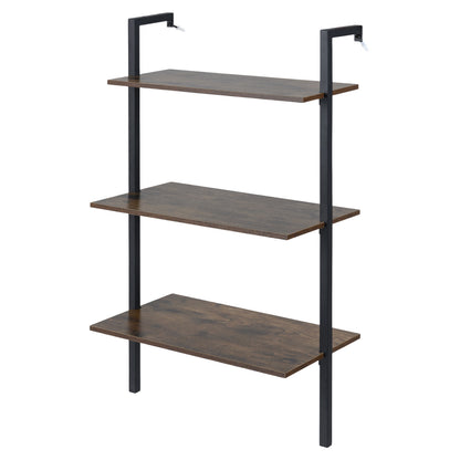3-Tier Modern Wall Mounted Shelves Wooden Floating Shelving Unit Metal Ladder Bookshelf, Rustic Brown Bookcases at Gallery Canada