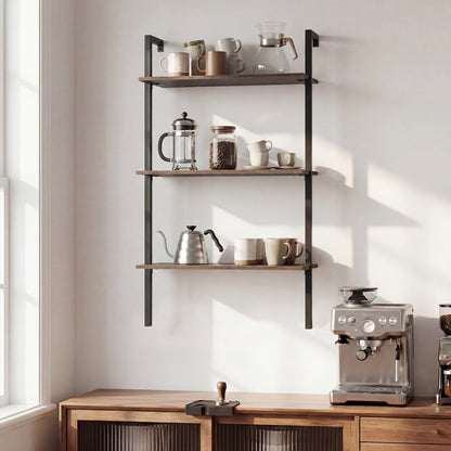 3-Tier Modern Wall Mounted Shelves Wooden Floating Shelving Unit Metal Ladder Bookshelf, Rustic Brown Bookcases at Gallery Canada