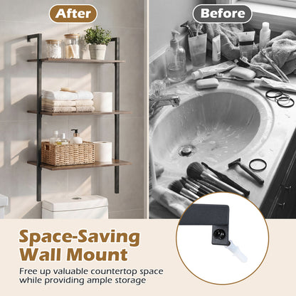 3-Tier Modern Wall Mounted Shelves Wooden Floating Shelving Unit Metal Ladder Bookshelf, Rustic Brown Bookcases at Gallery Canada