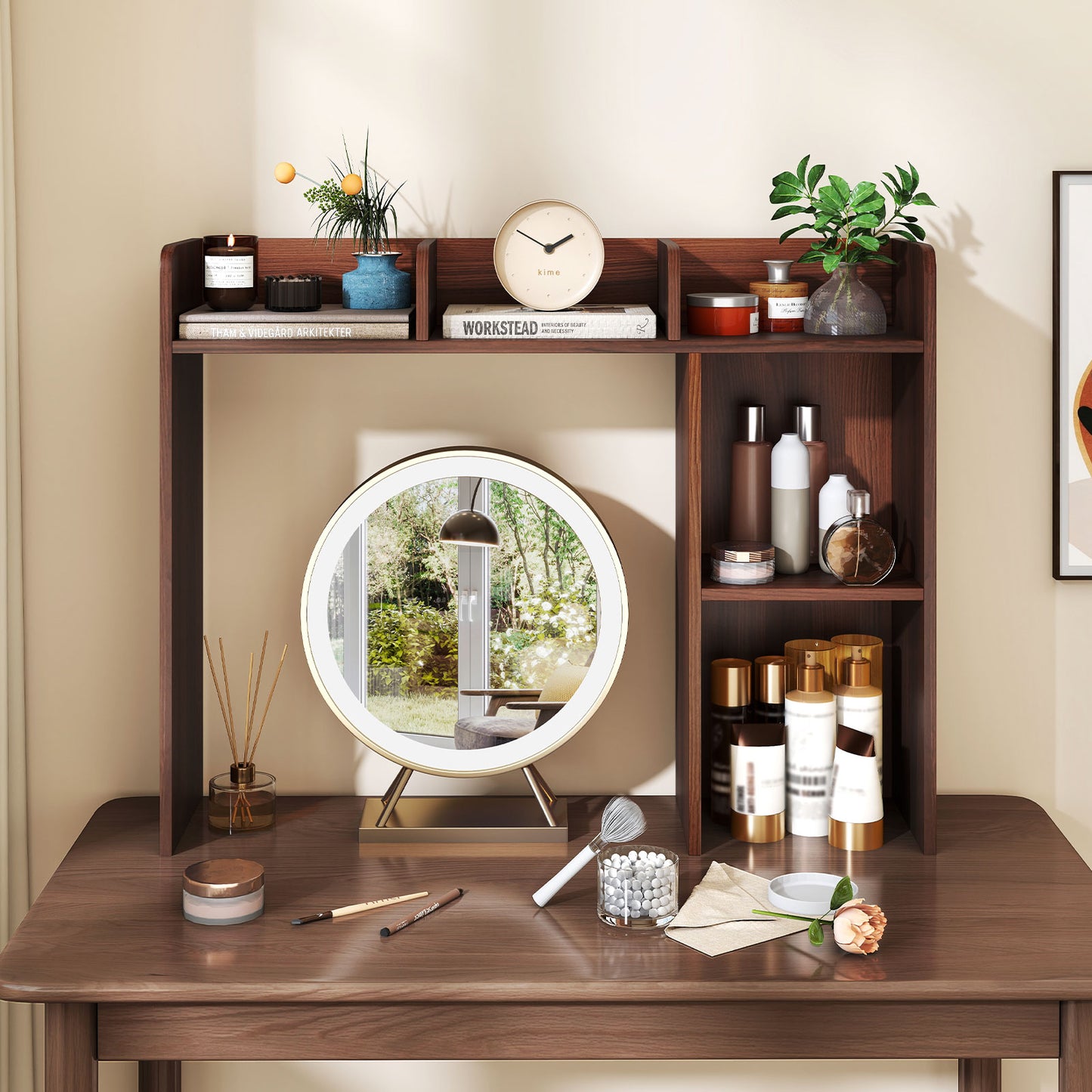 3-Tier Multipurpose Desk Bookshelf with 4 Shelves-HT, Walnut