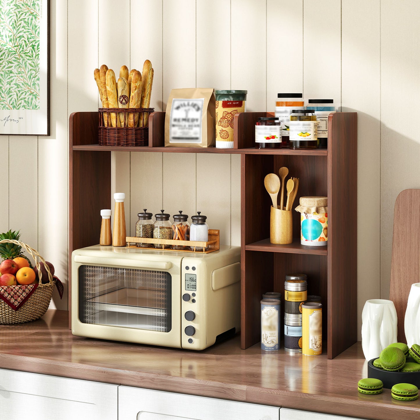 3-Tier Multipurpose Desk Bookshelf with 4 Shelves-HT, Walnut