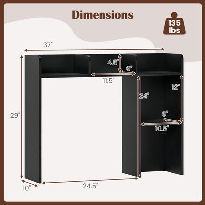 3-Tier Multipurpose Desk Bookshelf with 4 Shelves, Black