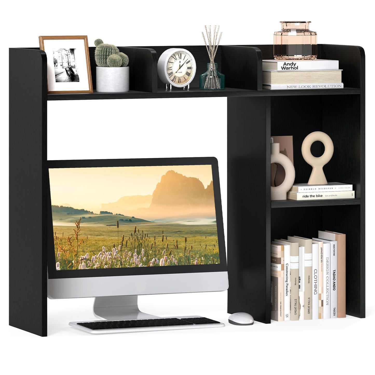 3-Tier Multipurpose Desk Bookshelf with 4 Shelves, Black