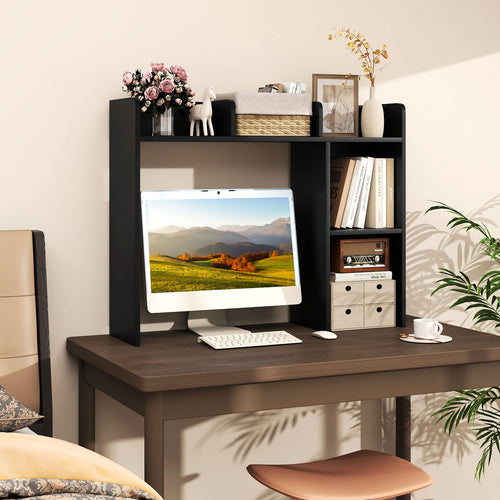 3-Tier Multipurpose Desk Bookshelf with 4 Shelves, Black
