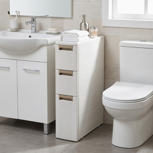3-Tier Slim Rolling Storage Cart With 3 Drawers, Beige Floor Cabinets Beige at Gallery Canada
