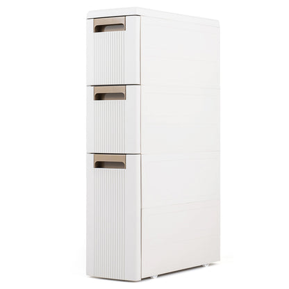 3-Tier Slim Rolling Storage Cart With 3 Drawers, Beige