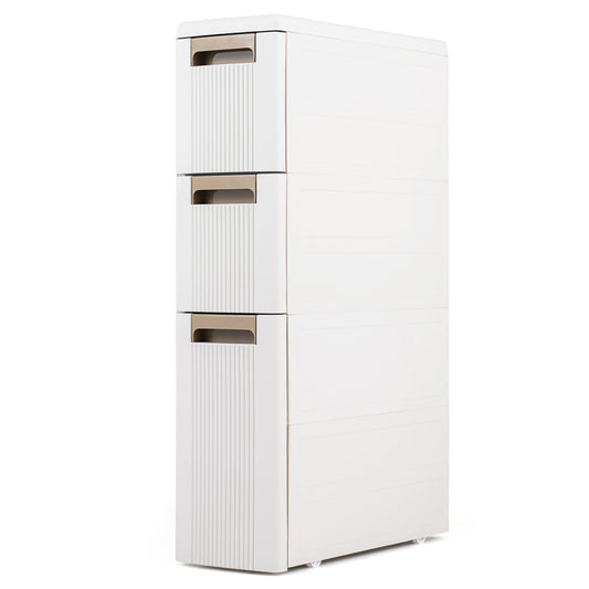 3-Tier Slim Rolling Storage Cart With 3 Drawers, Beige Floor Cabinets Beige at Gallery Canada