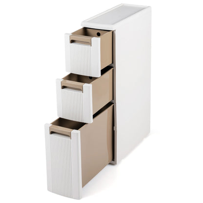 3-Tier Slim Rolling Storage Cart With 3 Drawers, Beige