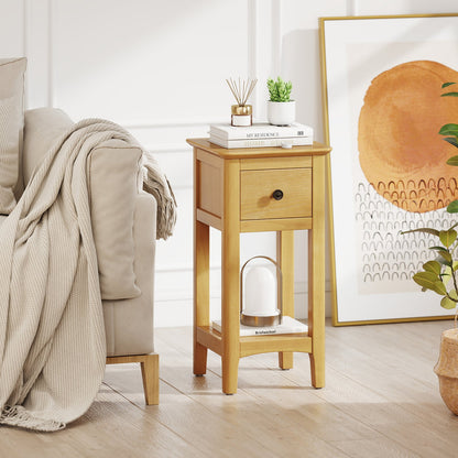 3-Tier Nightstand with Drawer and Open Storage Shelf, Natural Nightstands at Gallery Canada