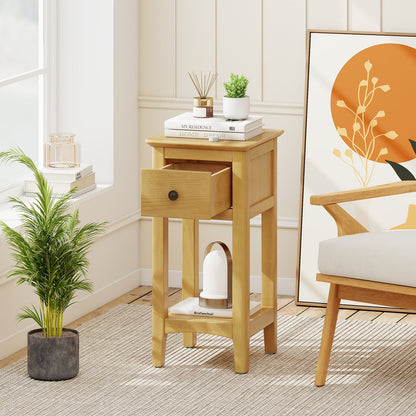 3-Tier Nightstand with Drawer and Open Storage Shelf, Natural Nightstands at Gallery Canada