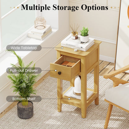 3-Tier Nightstand with Drawer and Open Storage Shelf, Natural Nightstands at Gallery Canada