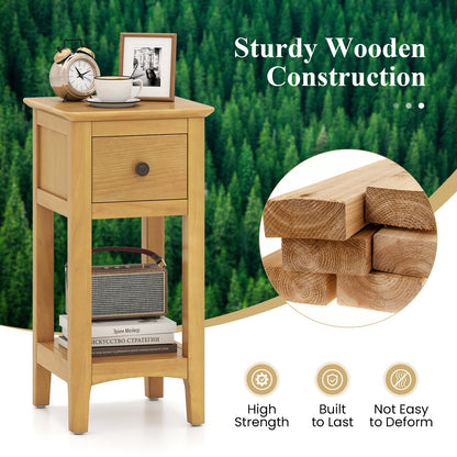3-Tier Nightstand with Drawer and Open Storage Shelf, Natural Nightstands at Gallery Canada
