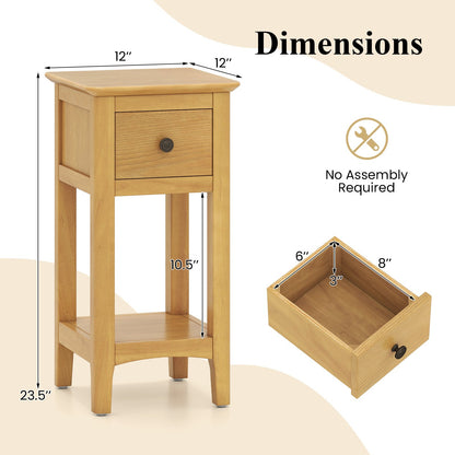 3-Tier Nightstand with Drawer and Open Storage Shelf, Natural Nightstands at Gallery Canada