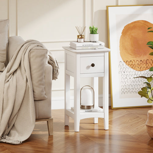 3-Tier Nightstand with Drawer and Open Storage Shelf, White