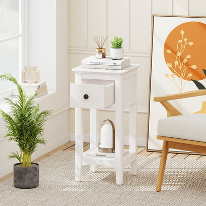 3-Tier Nightstand with Drawer and Open Storage Shelf, White Nightstands at Gallery Canada