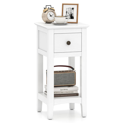 3-Tier Nightstand with Drawer and Open Storage Shelf, White Nightstands at Gallery Canada
