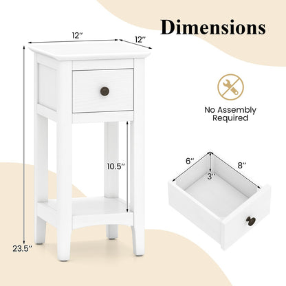 3-Tier Nightstand with Drawer and Open Storage Shelf, White Nightstands at Gallery Canada