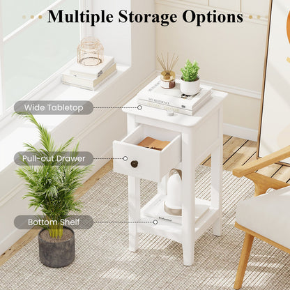 3-Tier Nightstand with Drawer and Open Storage Shelf, White Nightstands at Gallery Canada